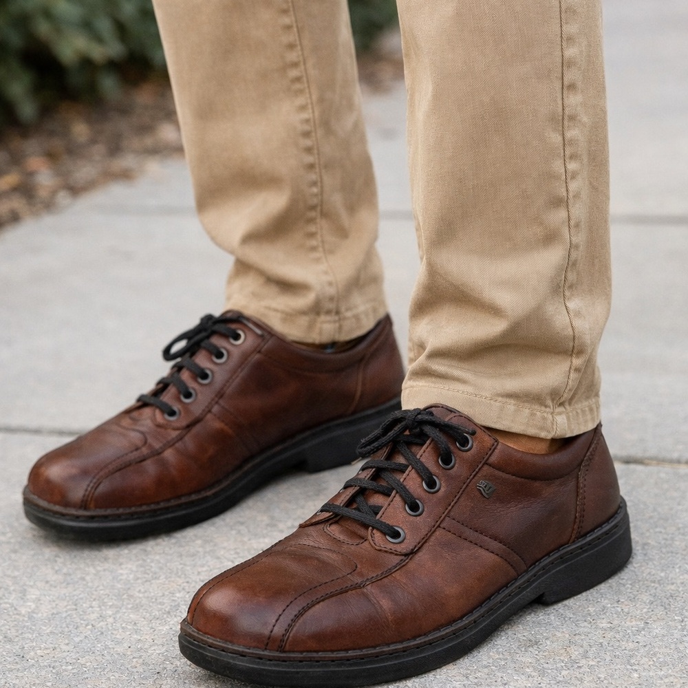 Finn Comfort Dijon Teak Brown Leather Lace‎ Up Shoes Men’s 9 Wide